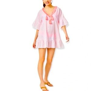 LILLY PULITZER Kipper Cover-Up Tangelo Neon Clip Beach Dress Swim Suit Cover